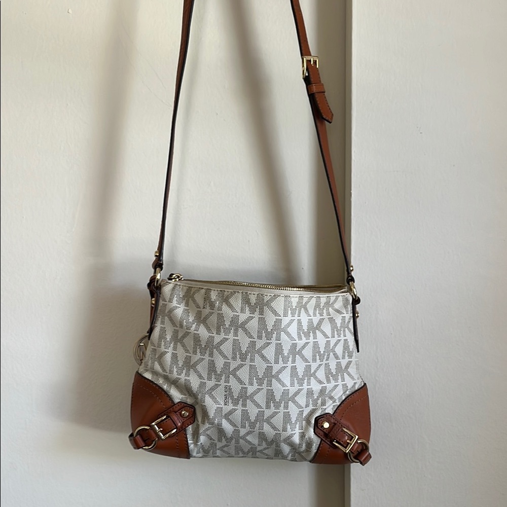Michael Kors White and Brown Crossbody Bag